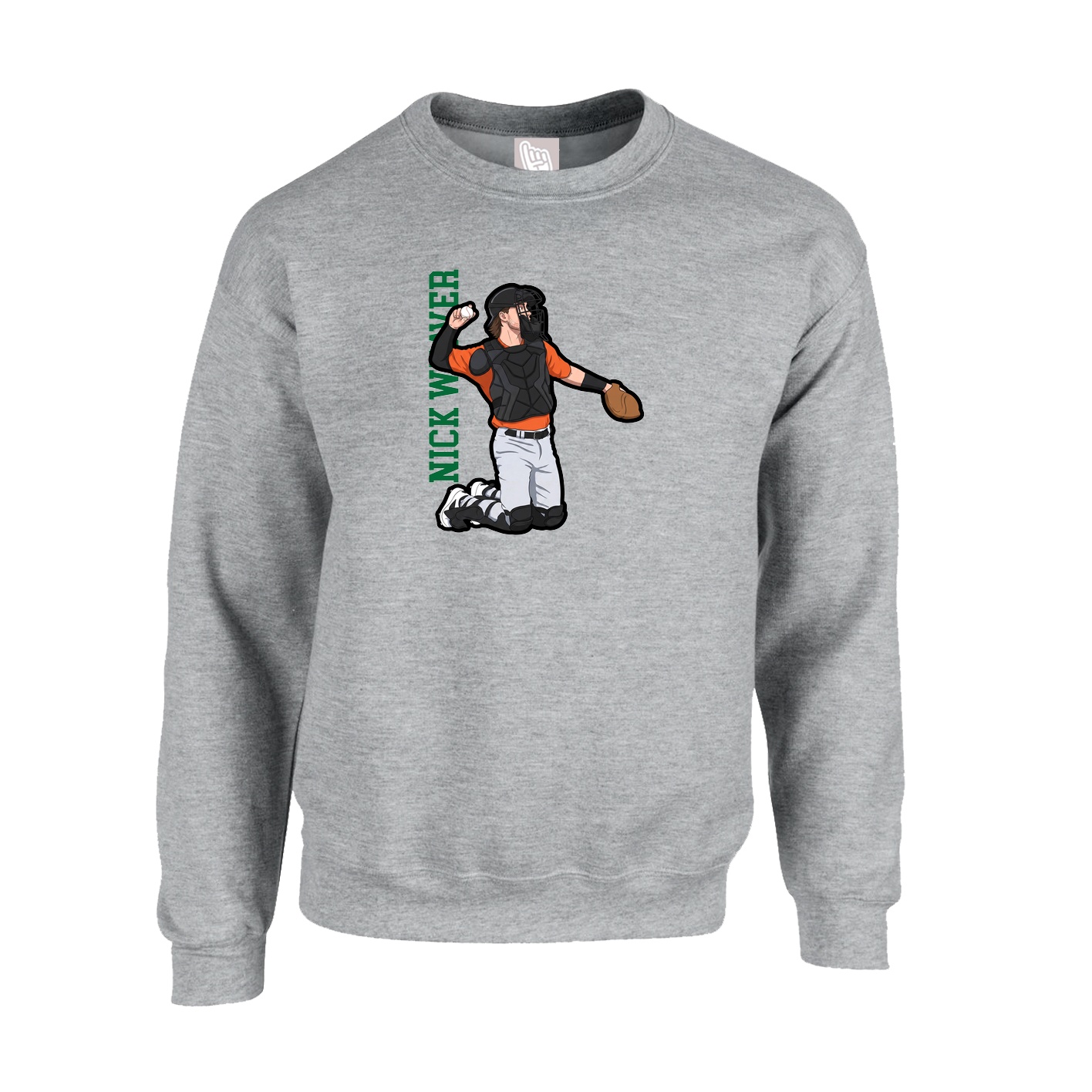Fleece Crew — Name Vertical in Grey