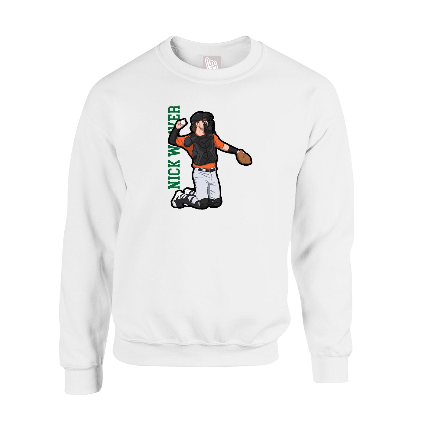 Fleece Crew — Name Vertical in White