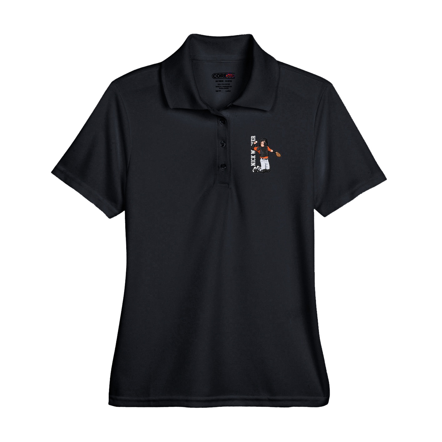 Performance Polo — Name Vertical in Black