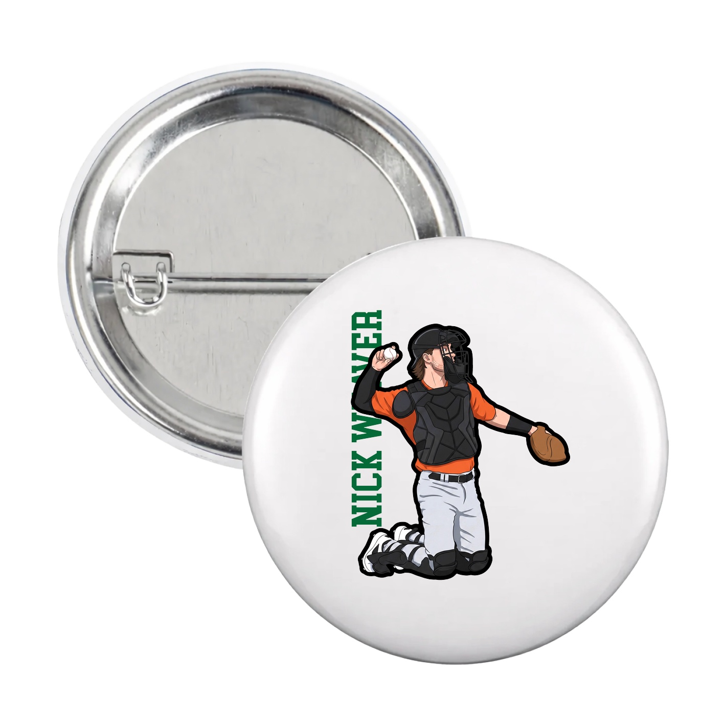 Game Day Button — Name Vertical in White