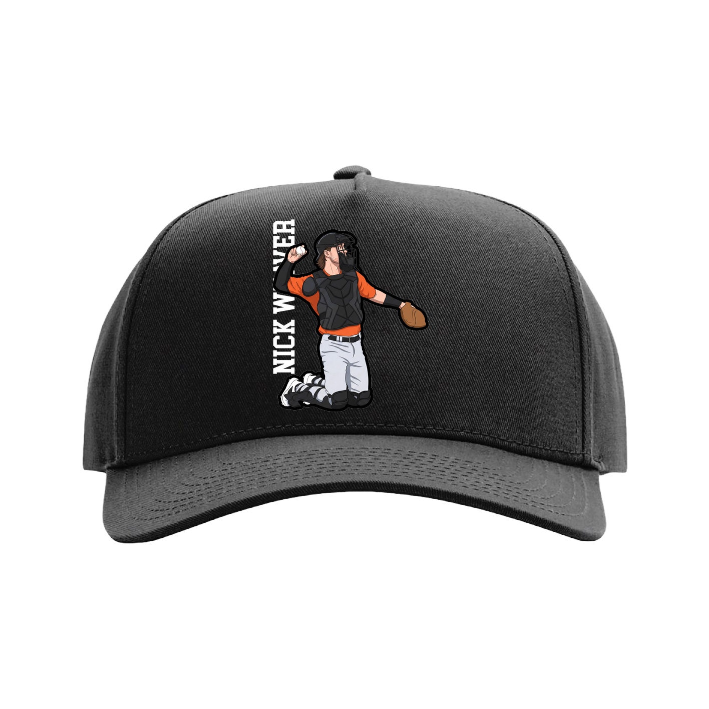 Full Fabric Five-Panel Champ Cap — Name Vertical in Black