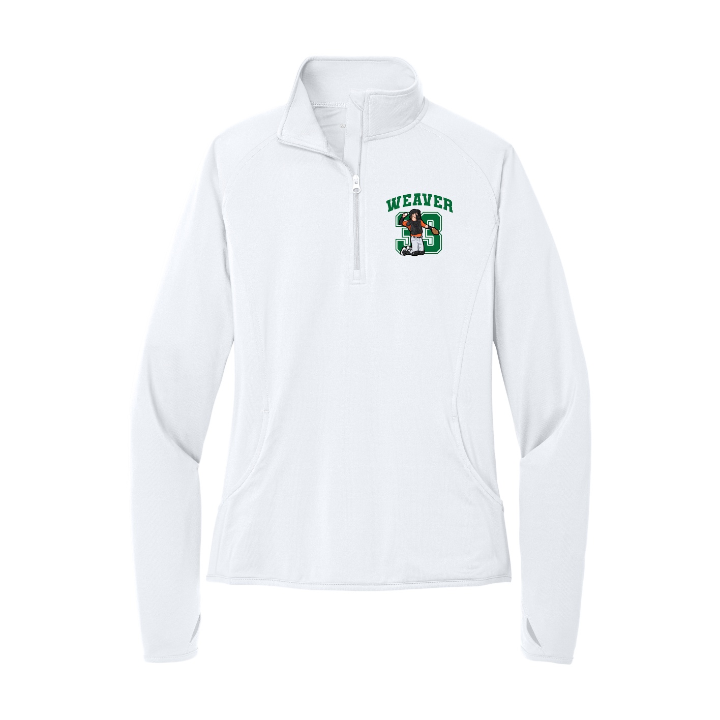 Women's Q-Zip Pullover — Number in White