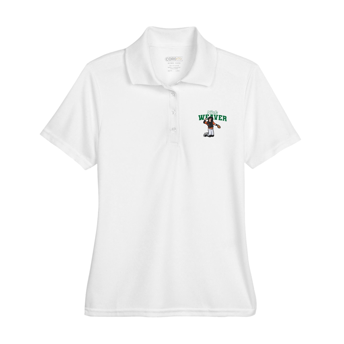 Womens Performance Polo — Name Arch in White