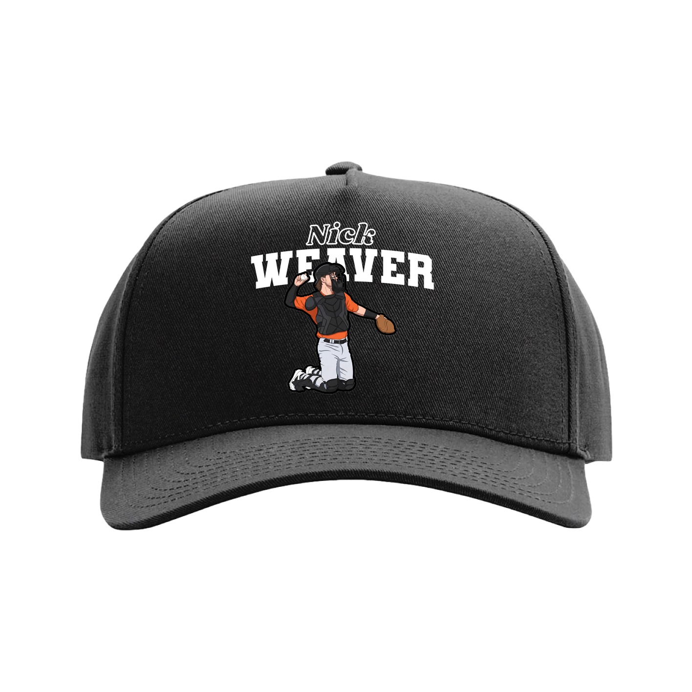 Full Fabric Five-Panel Champ Cap — Name Arch in Black