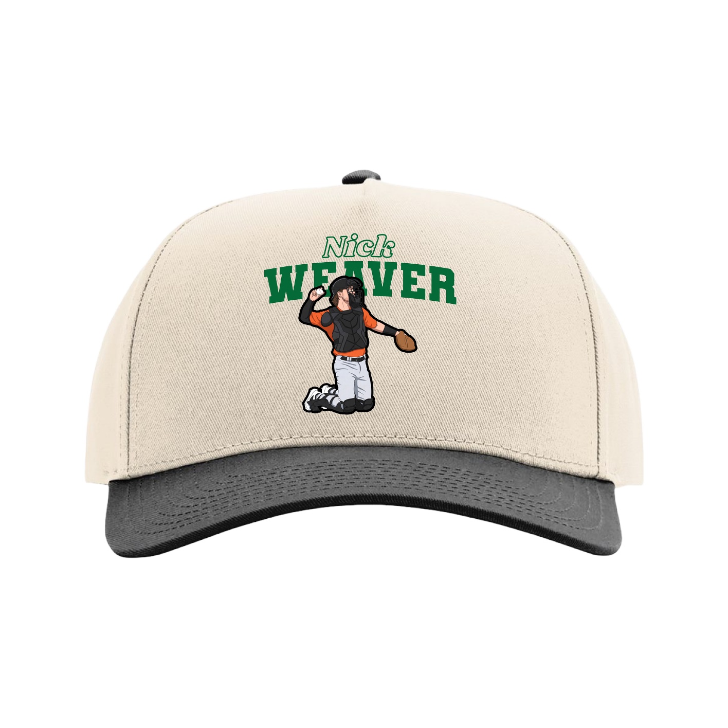 Full Fabric Five-Panel Champ Cap — Name Arch in Cream/Black