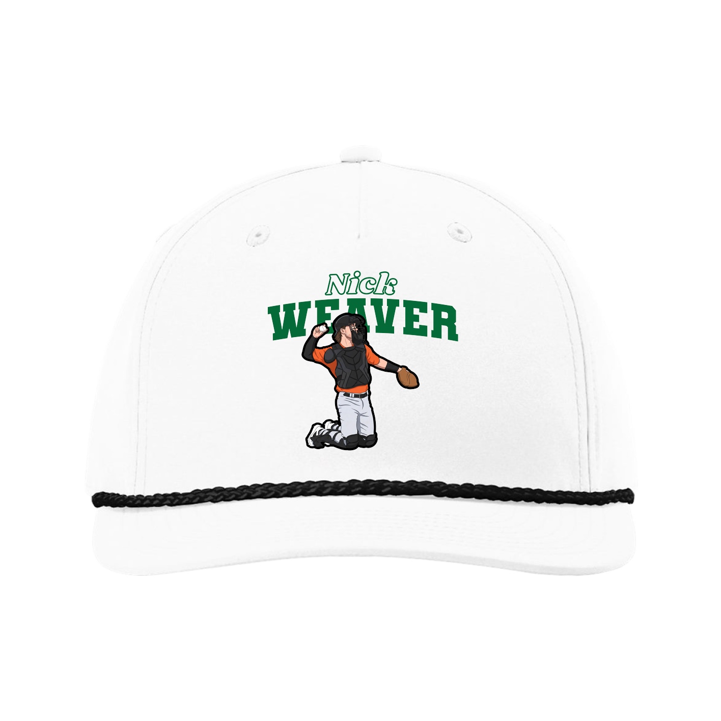 Five-Panel Classic Rope Cap — Name Arch in White