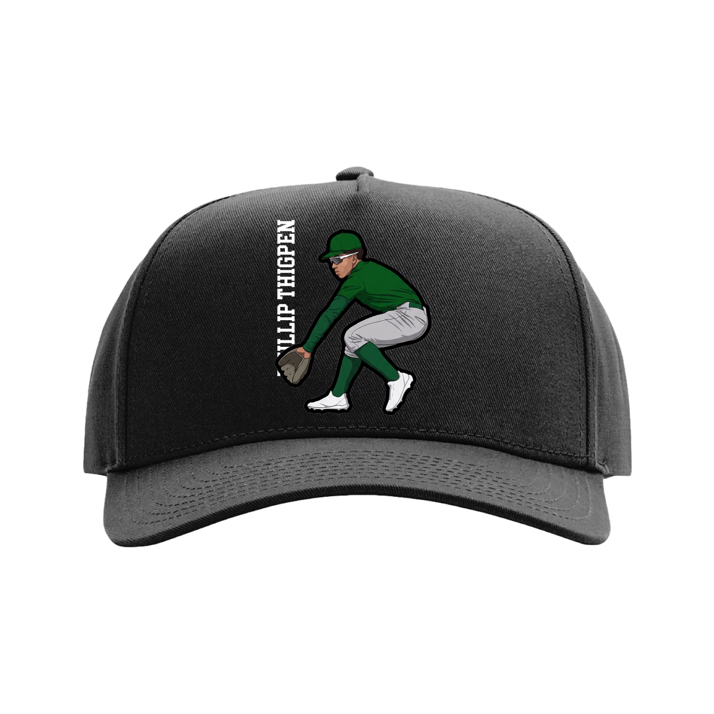 Full Fabric Five-Panel Champ Cap — Name Vertical in Black