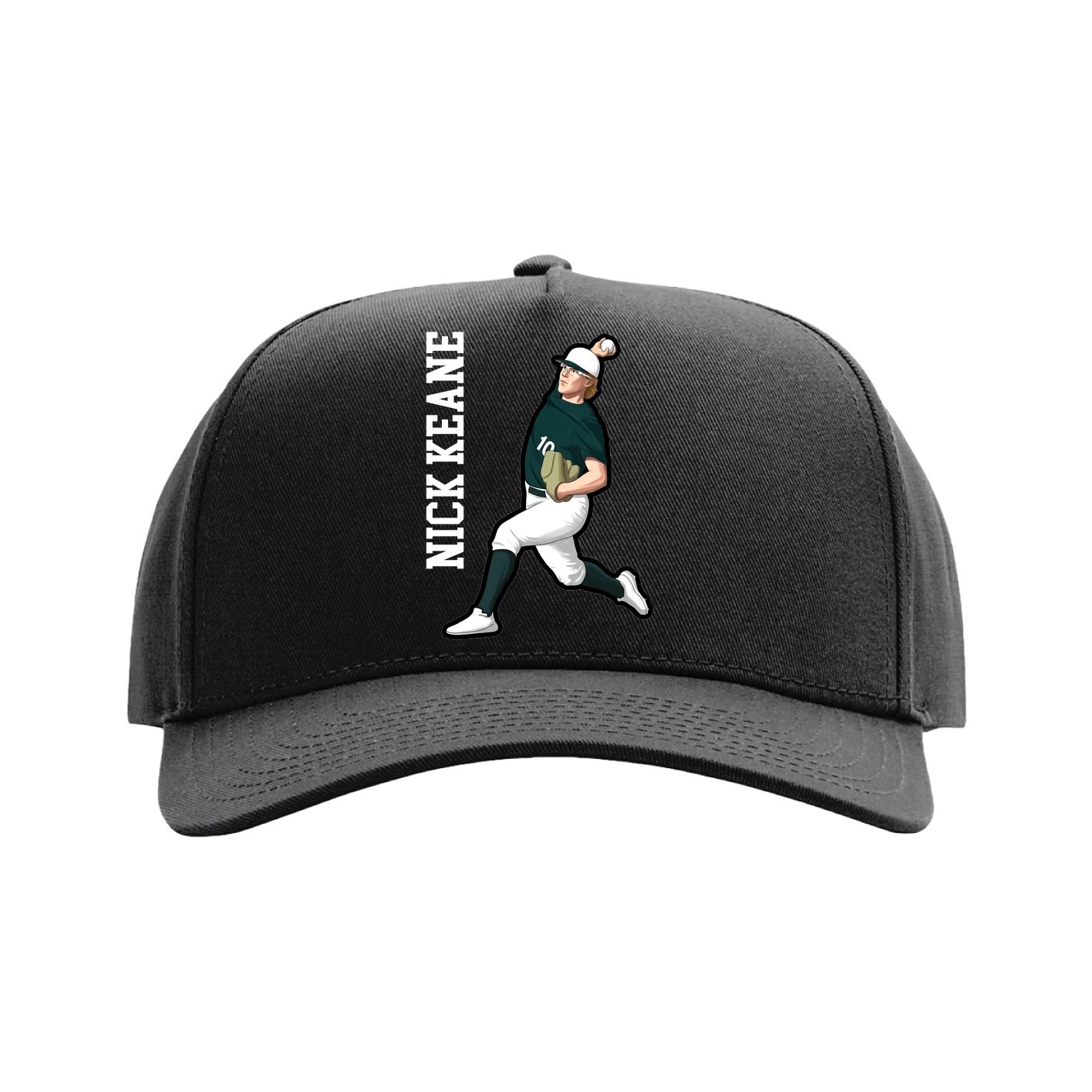 Full Fabric Five-Panel Champ Cap — Name Vertical in Black