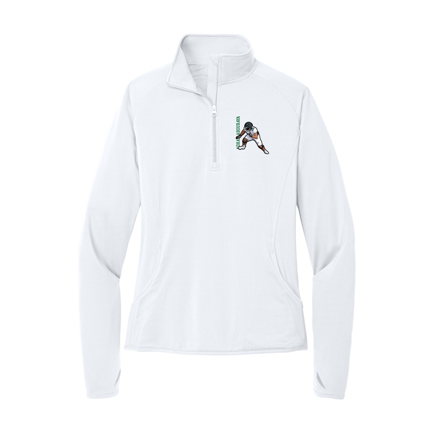 Women's Q-Zip Pullover — Name Vertical in White