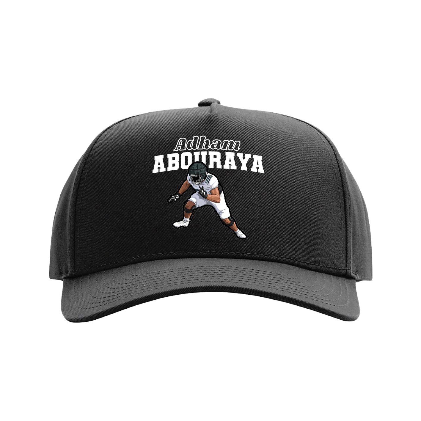 Full Fabric Five-Panel Champ Cap — Name Arch in Black
