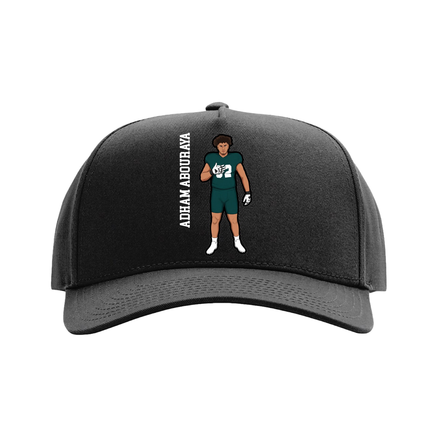 Full Fabric Five-Panel Champ Cap — Name Vertical in Black