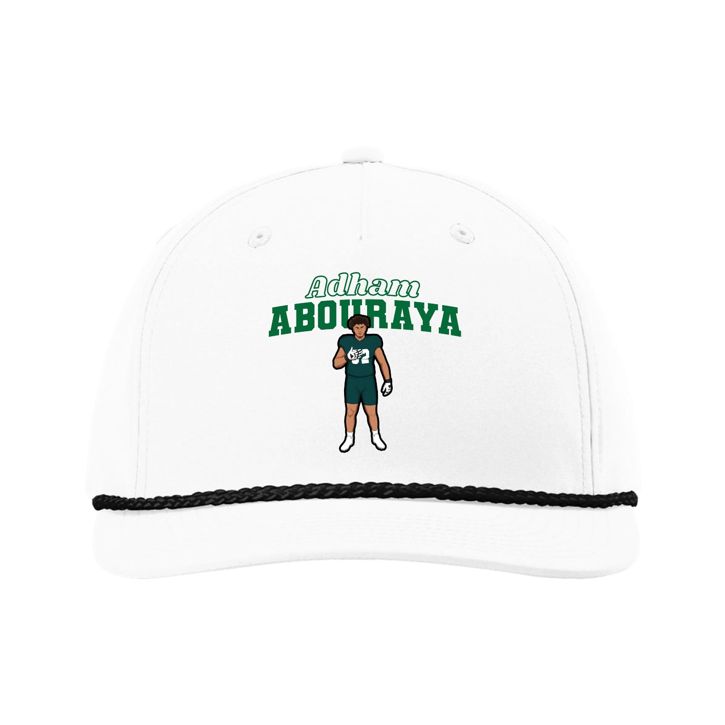 Five-Panel Classic Rope Cap — Name Arch in White