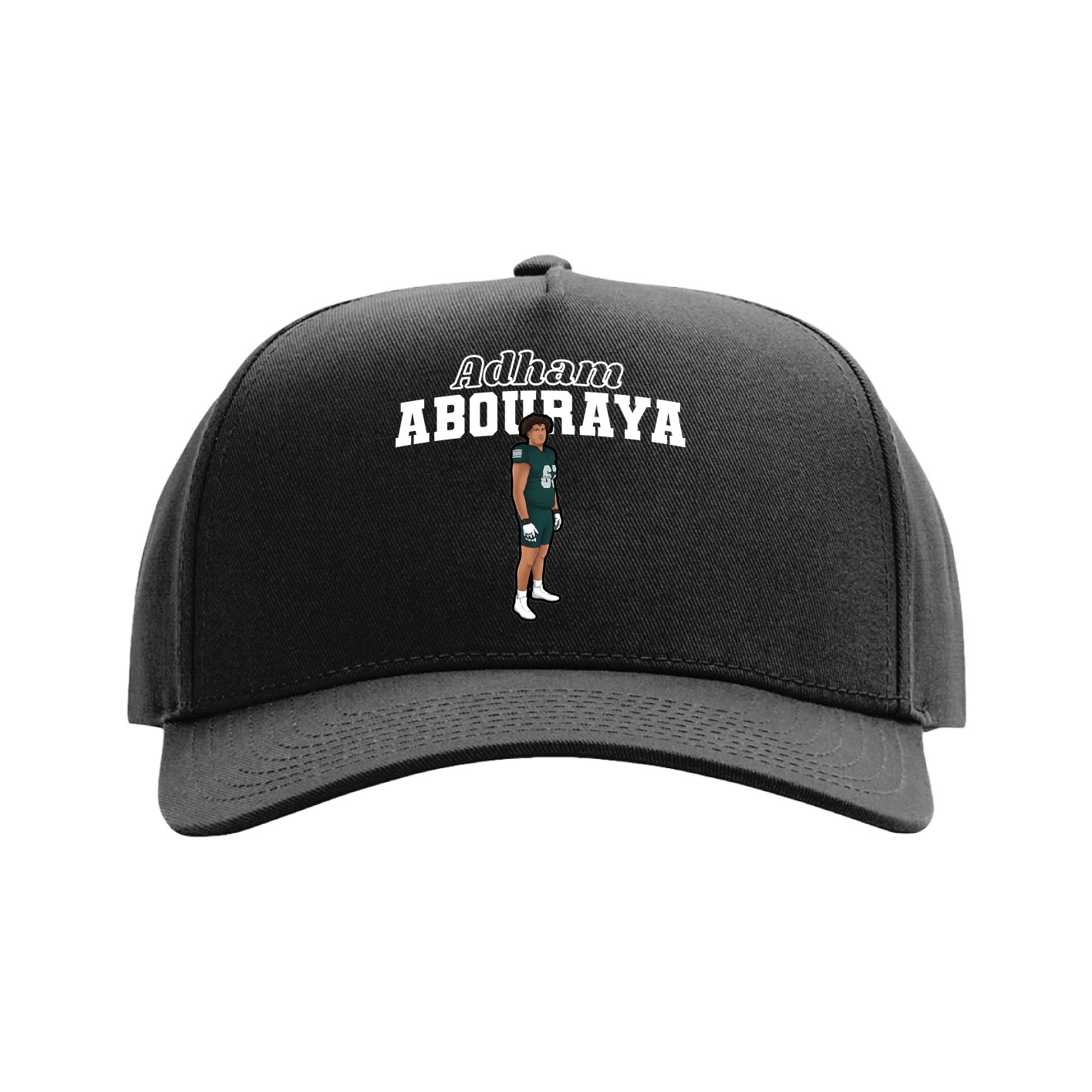 Full Fabric Five-Panel Champ Cap — Name Arch in Black