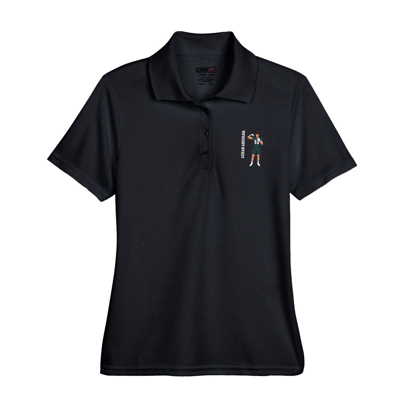 Womens Performance Polo — Name Vertical in Black