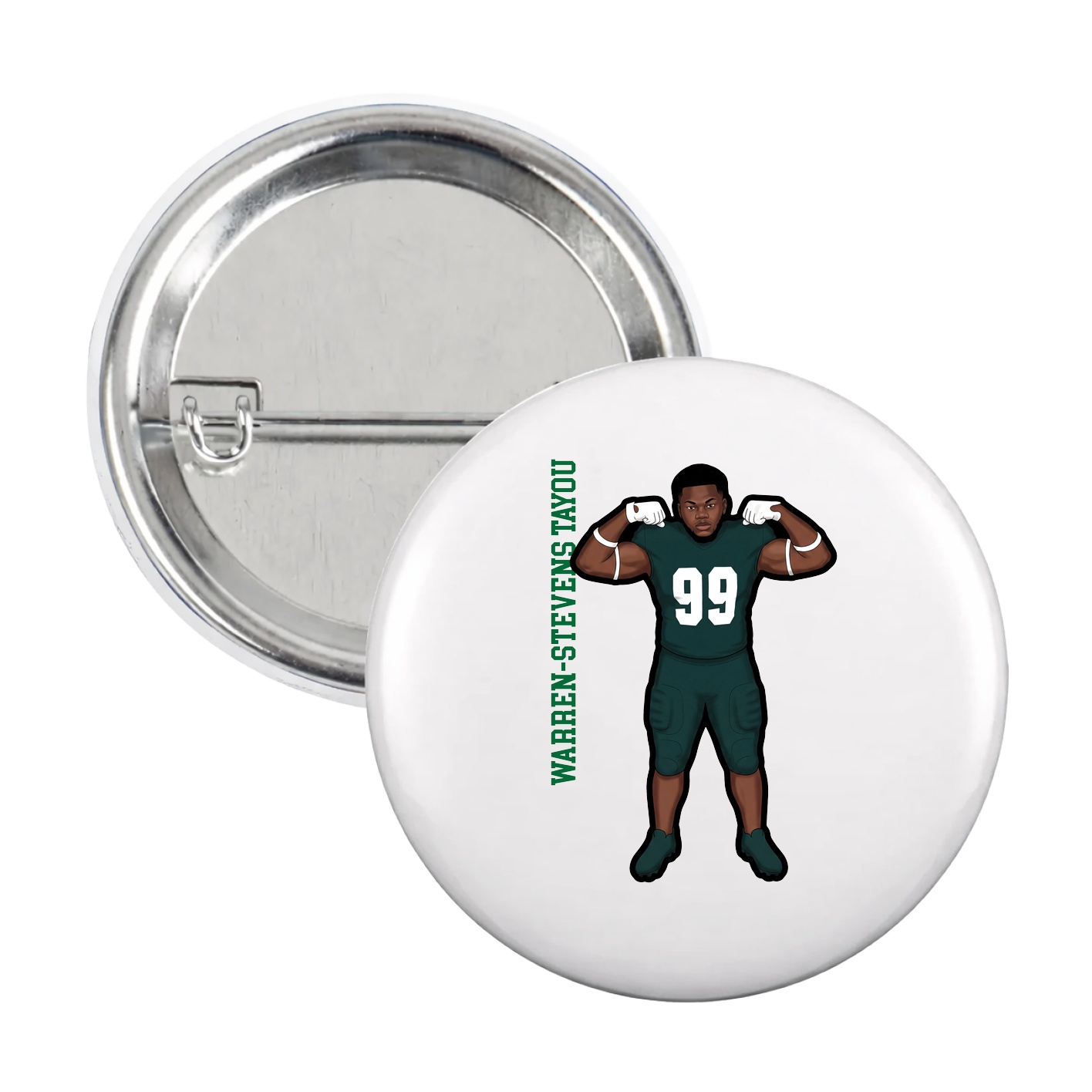 Game Day Button — Name Vertical in White