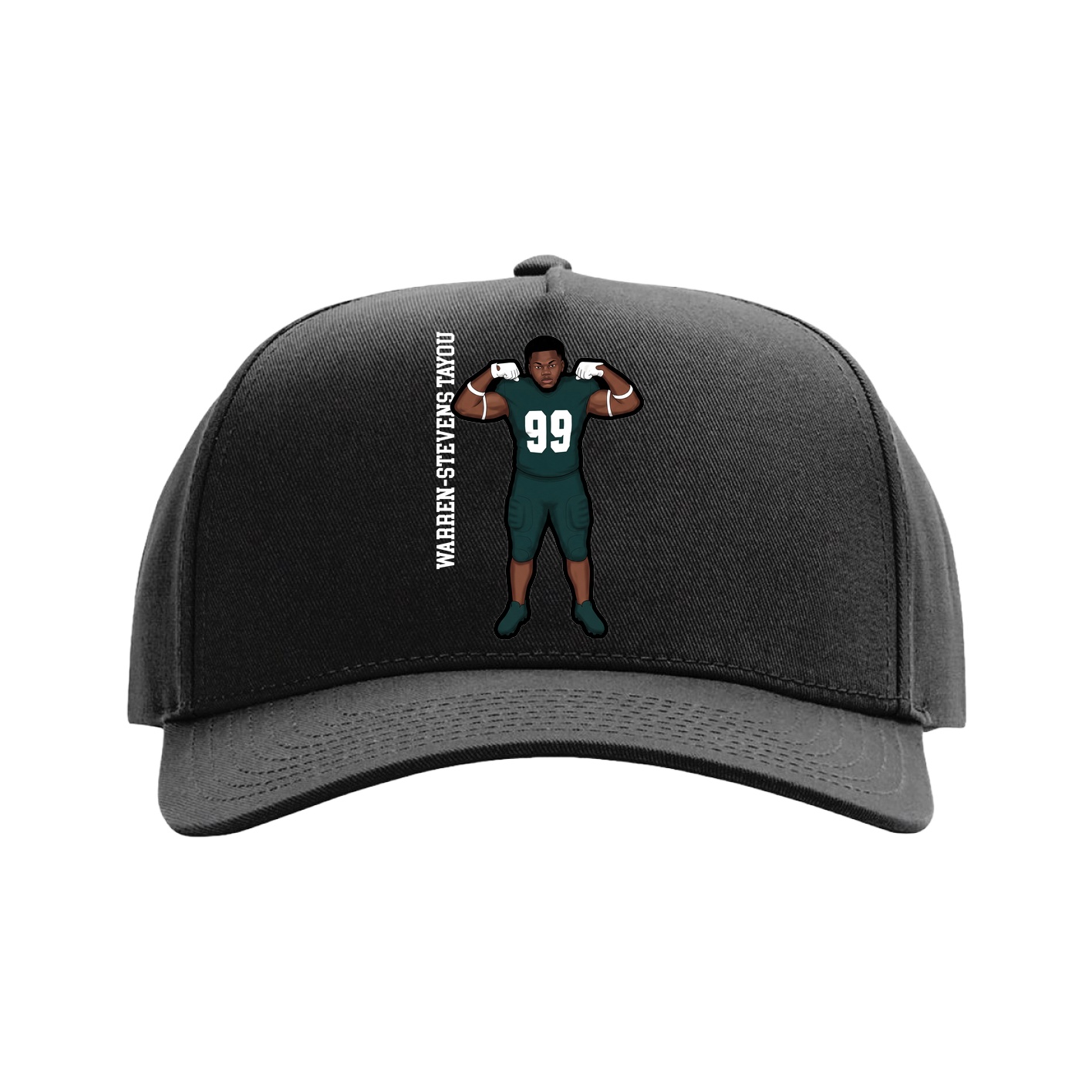 Full Fabric Five-Panel Champ Cap — Name Vertical in Black