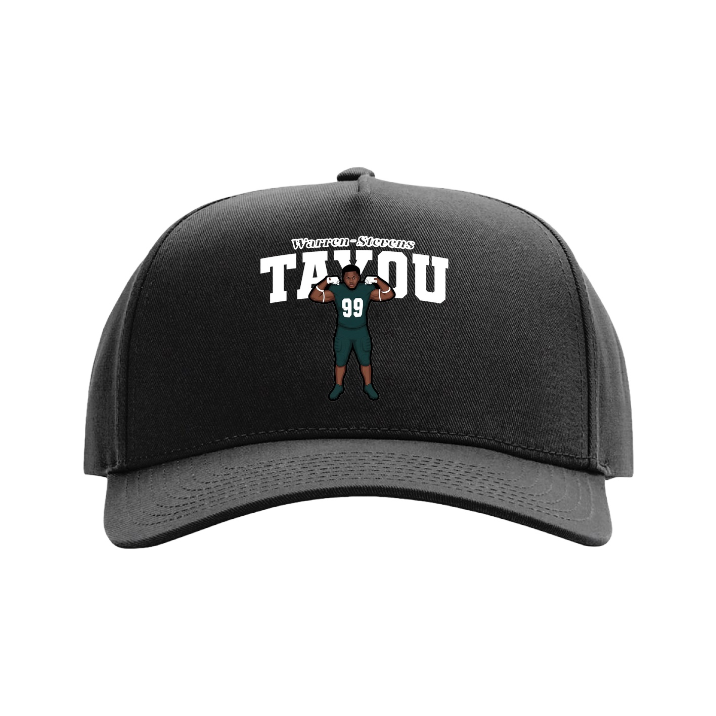 Full Fabric Five-Panel Champ Cap — Name Arch in Black