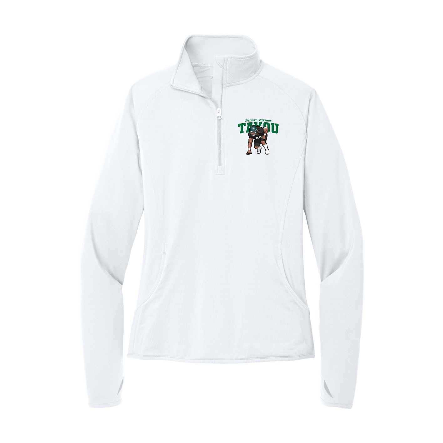 Women's Q-Zip Pullover — Name Arch in White