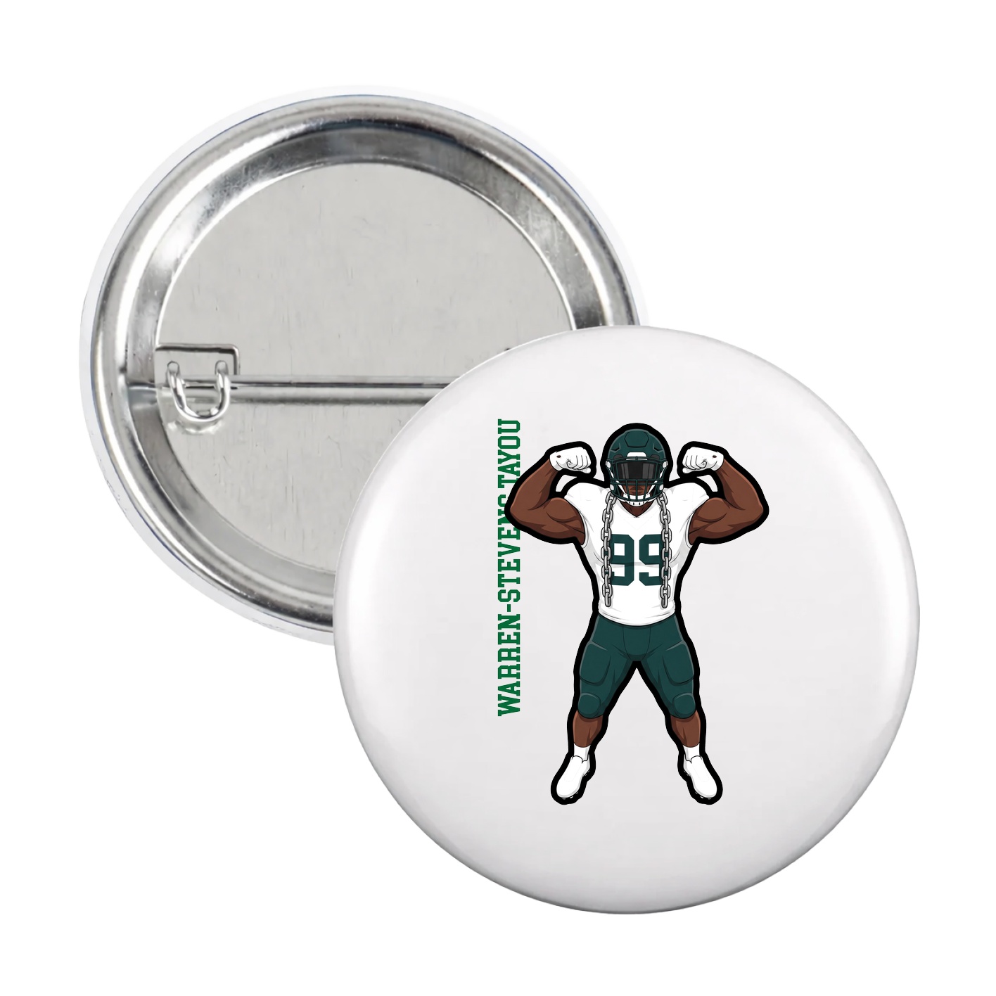Game Day Button — Name Vertical in White