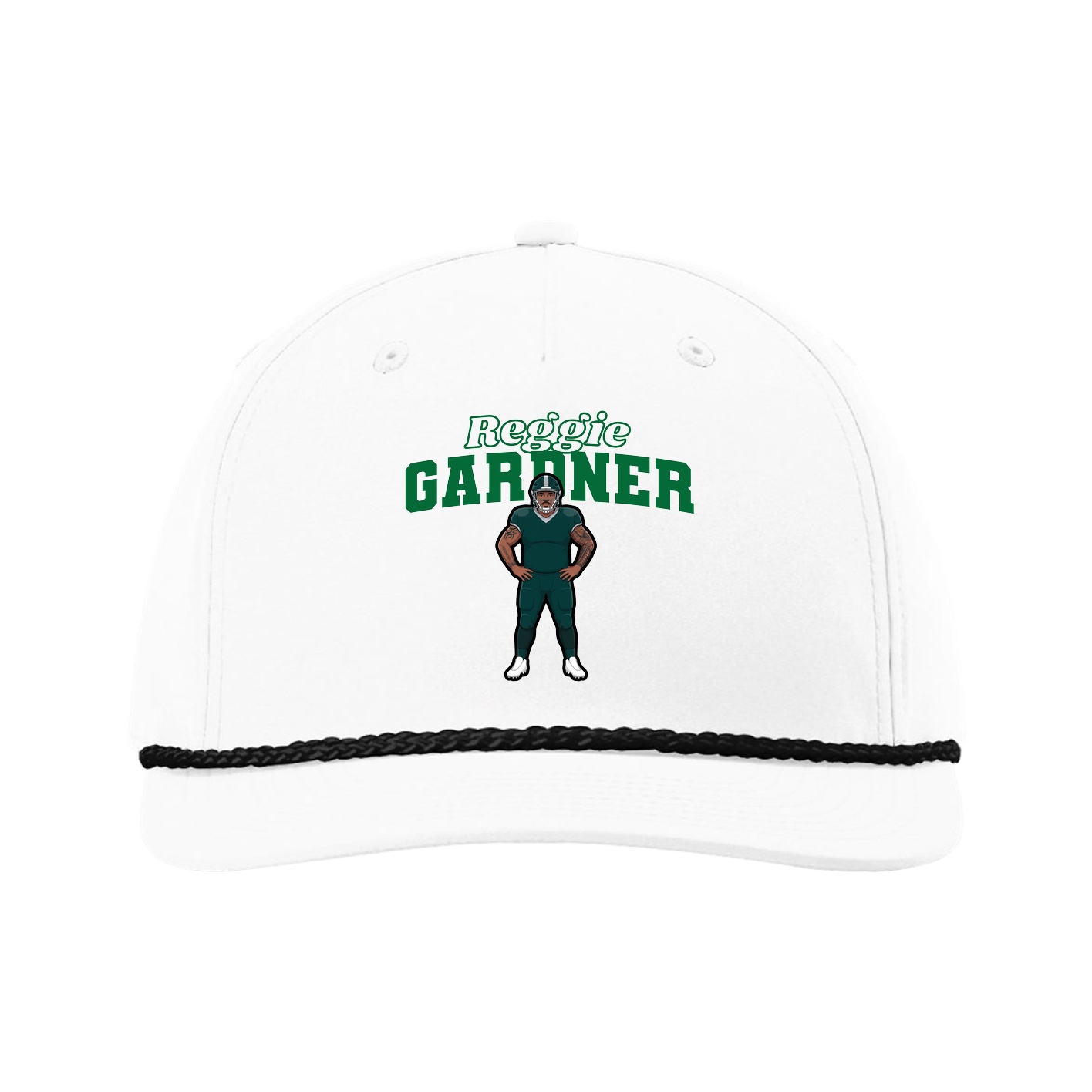 Five-Panel Classic Rope Cap — Name Arch in White