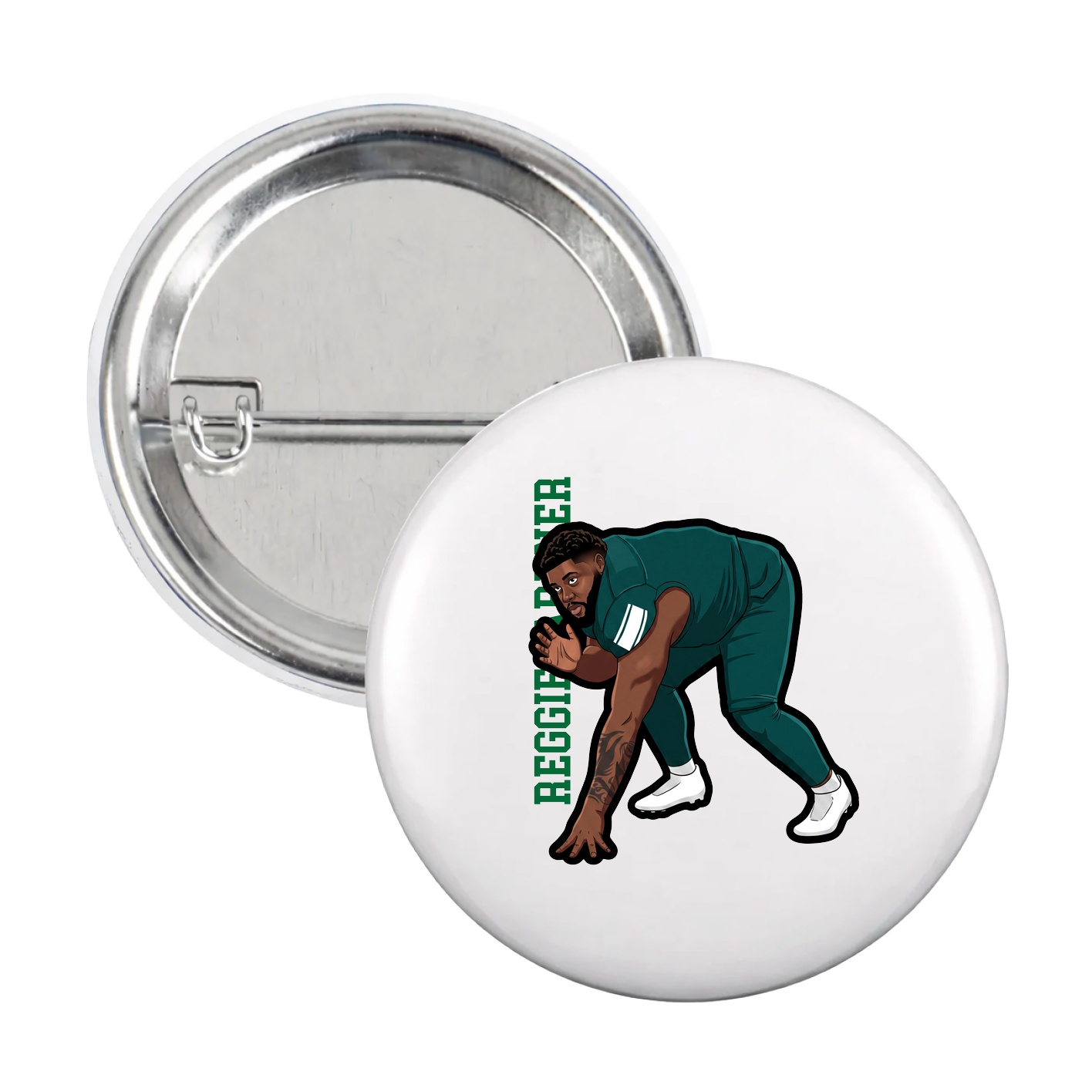 Game Day Button — Name Vertical in White