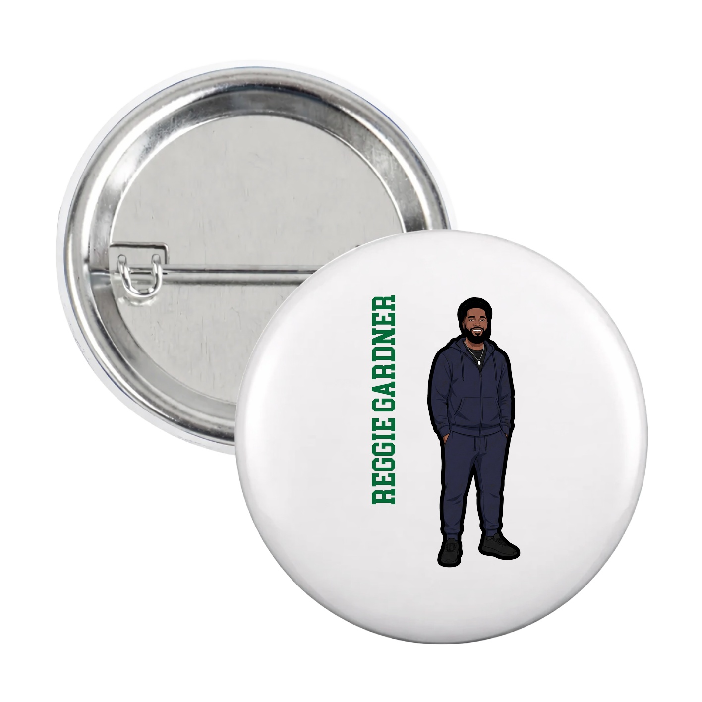 Game Day Button — Name Vertical in White