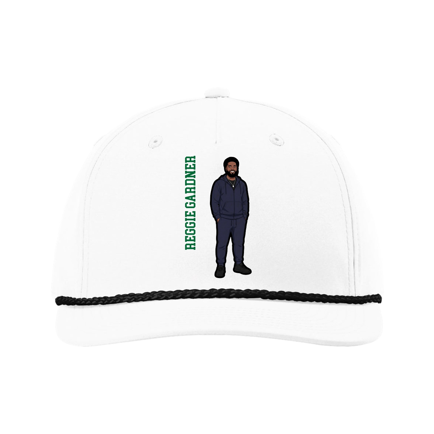 Five-Panel Classic Rope Cap — Name Vertical in White