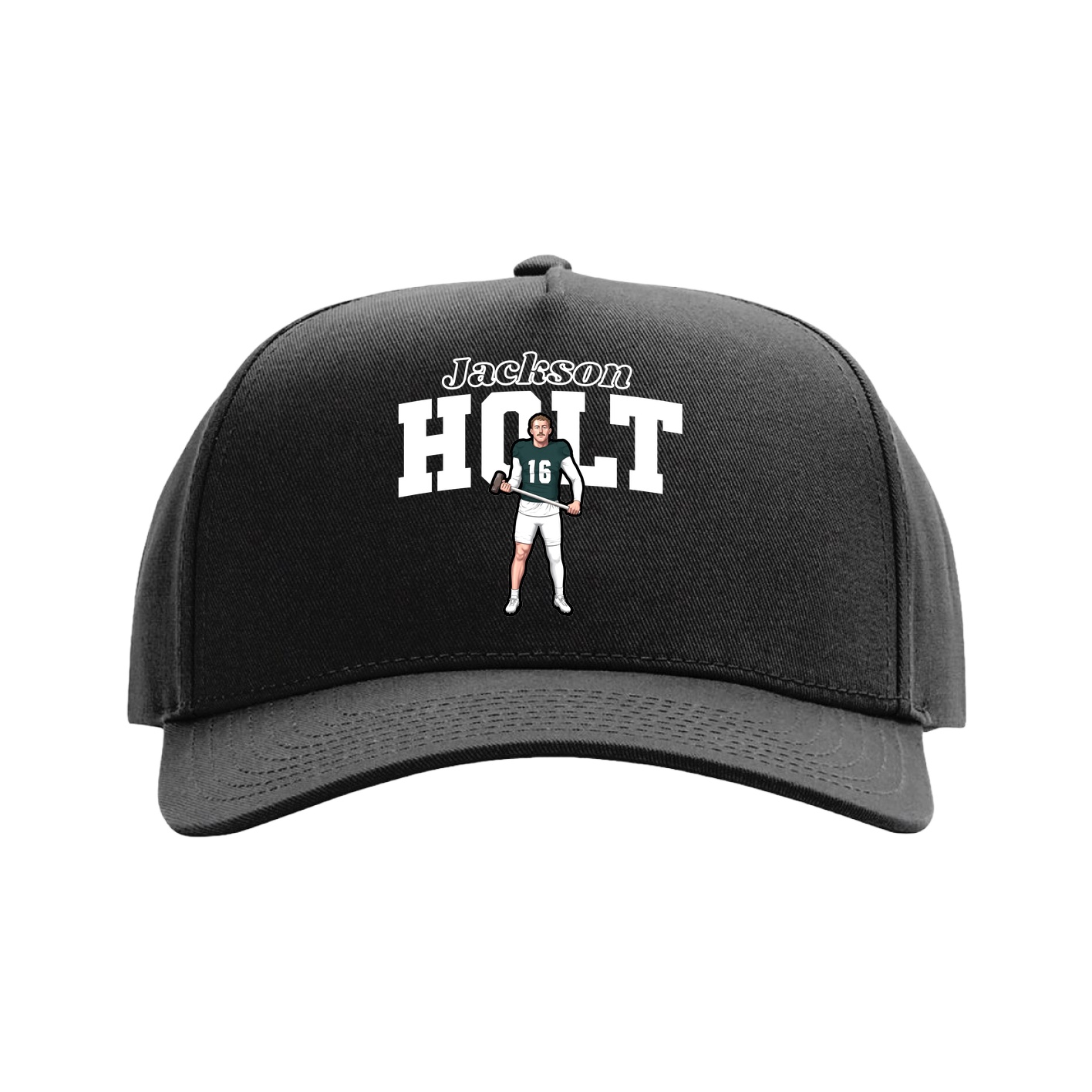 Full Fabric Five-Panel Champ Cap — Name Arch in Black