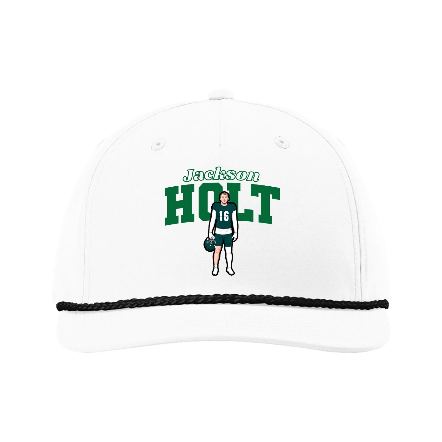 Five-Panel Classic Rope Cap — Name Arch in White