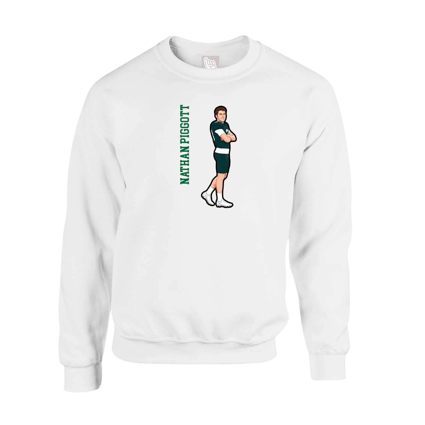 Fleece Crew — Name Vertical in White