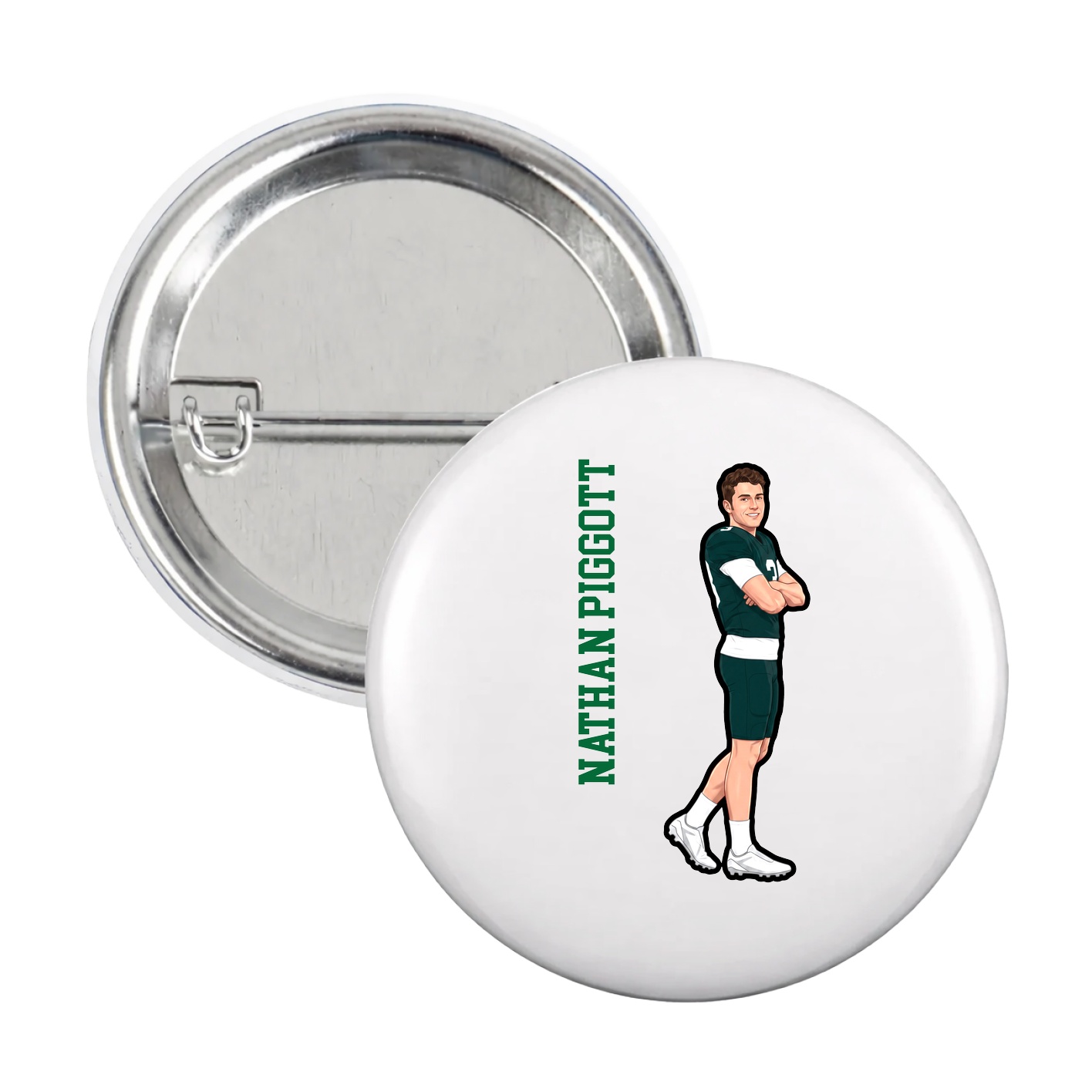 Game Day Button — Name Vertical in White