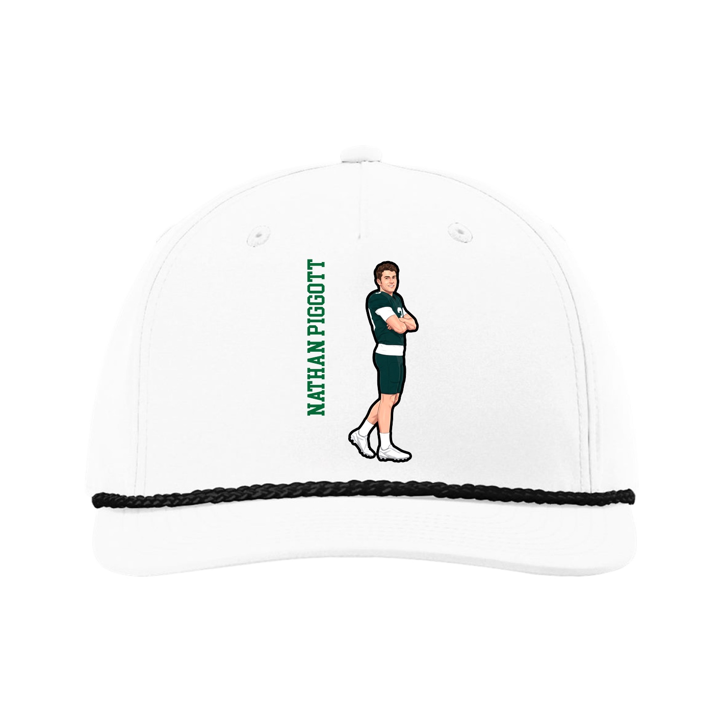 Five-Panel Classic Rope Cap — Name Vertical in White