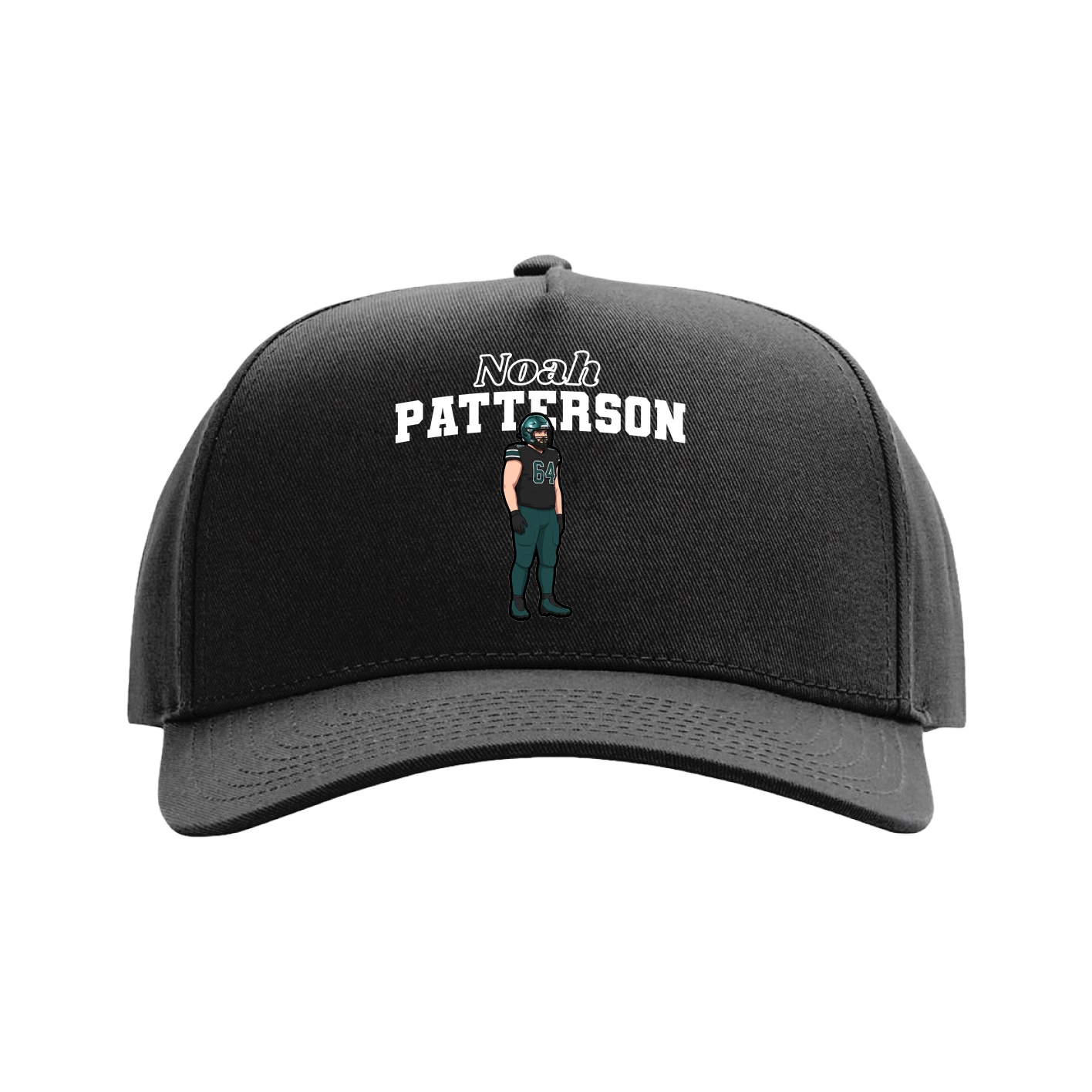 Full Fabric Five-Panel Champ Cap — Name Arch in Black
