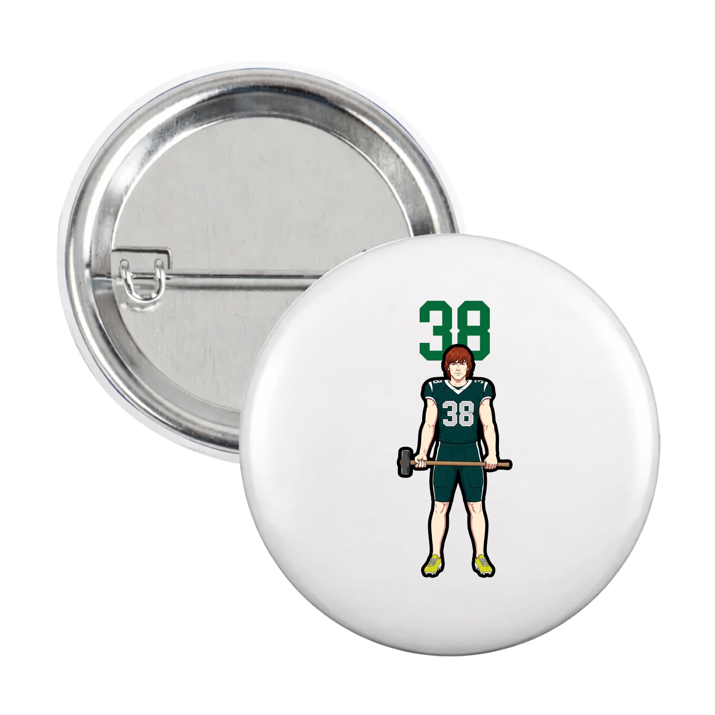 Game Day Button — Number Top in White
