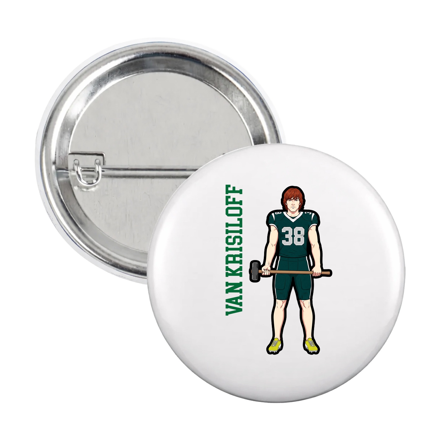 Game Day Button — Name Vertical in White