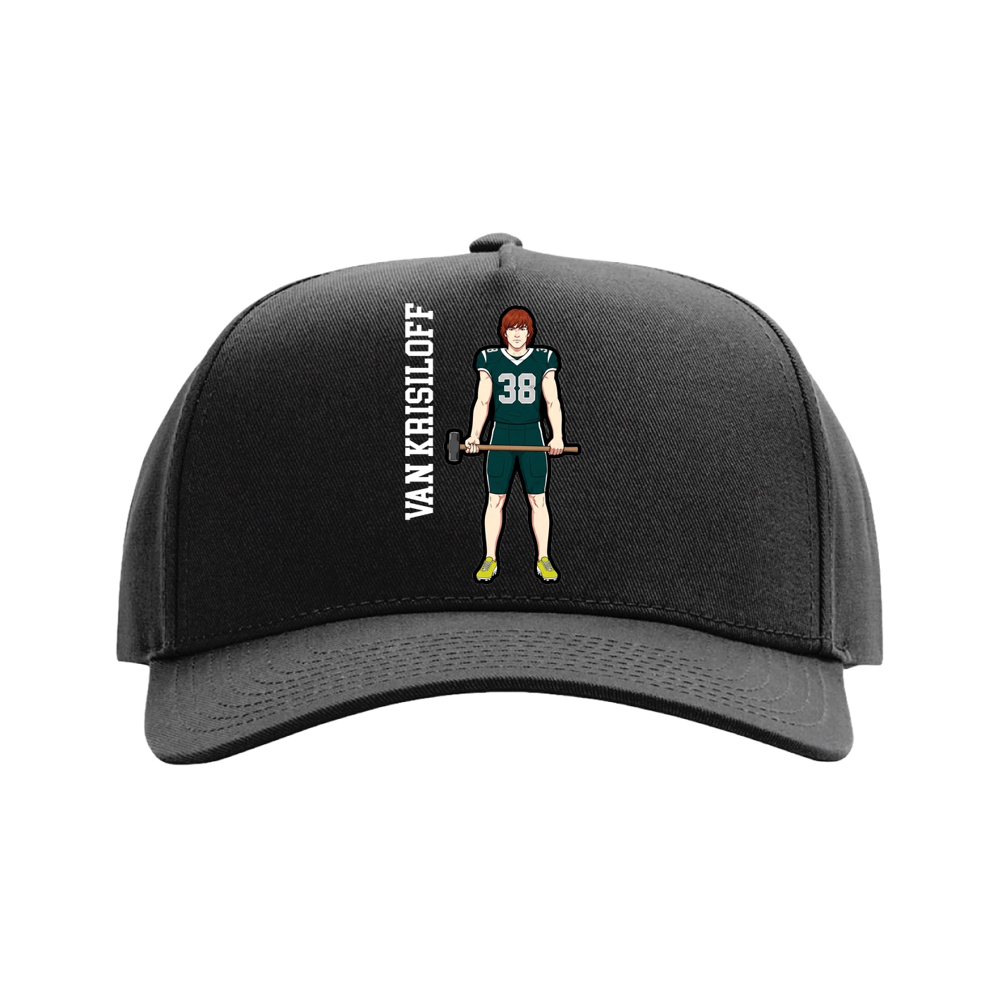 Full Fabric Five-Panel Champ Cap — Name Vertical in Black