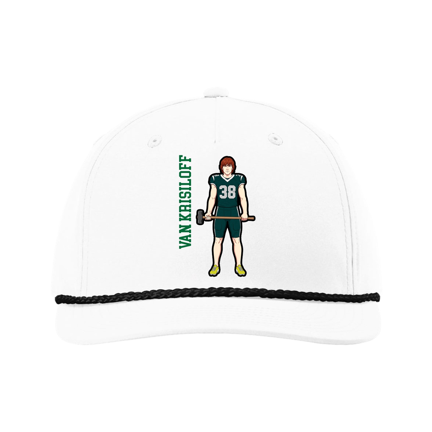 Five-Panel Classic Rope Cap — Name Vertical in White