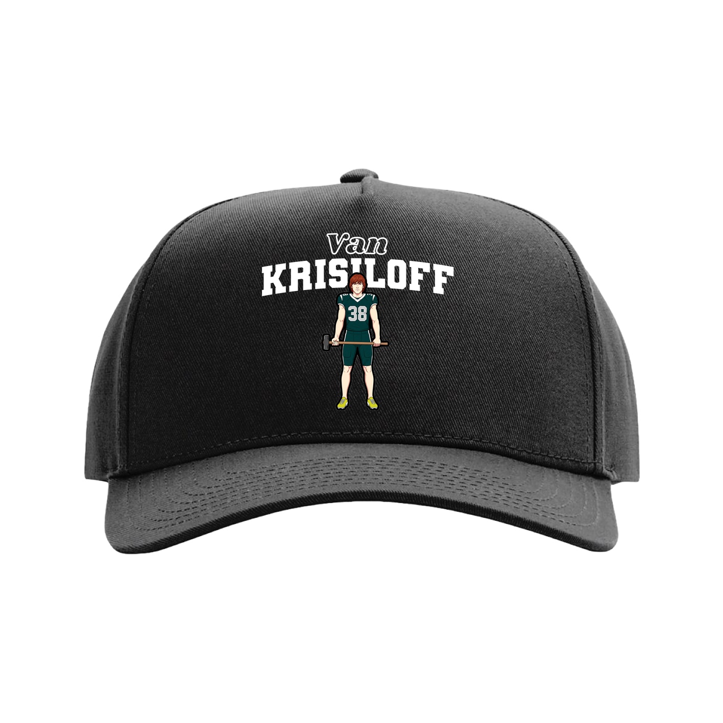 Full Fabric Five-Panel Champ Cap — Name Arch in Black