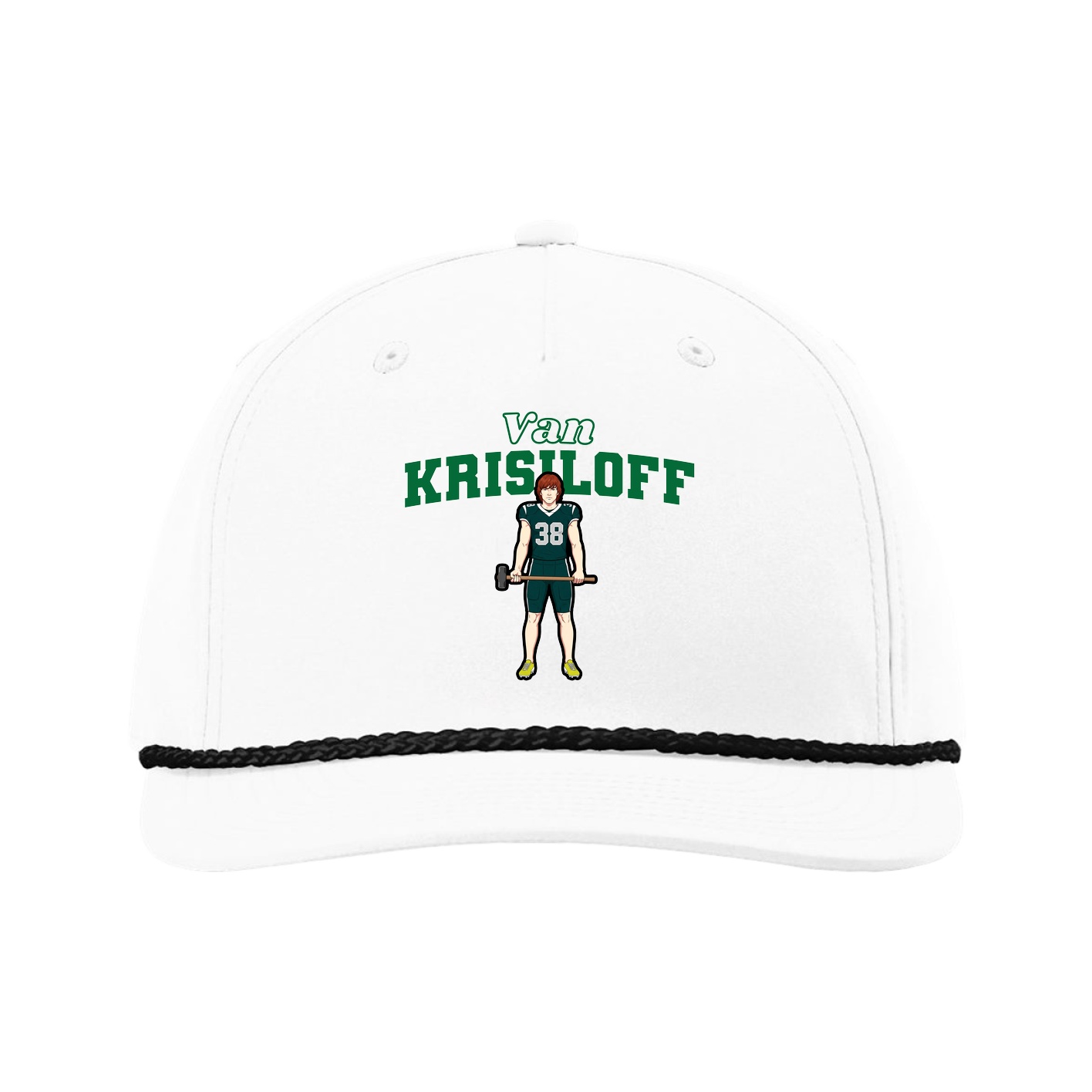 Five-Panel Classic Rope Cap — Name Arch in White