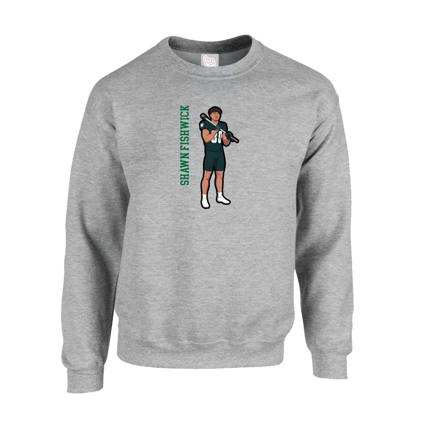 Fleece Crew — Name Vertical in Grey