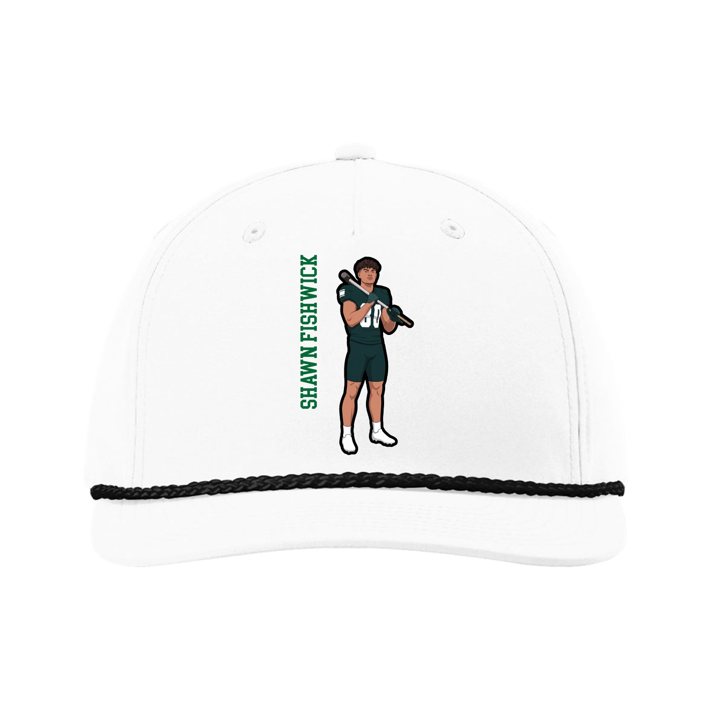 Five-Panel Classic Rope Cap — Name Vertical in White