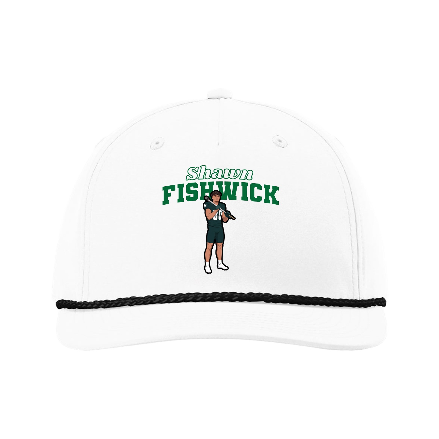 Five-Panel Classic Rope Cap — Name Arch in White