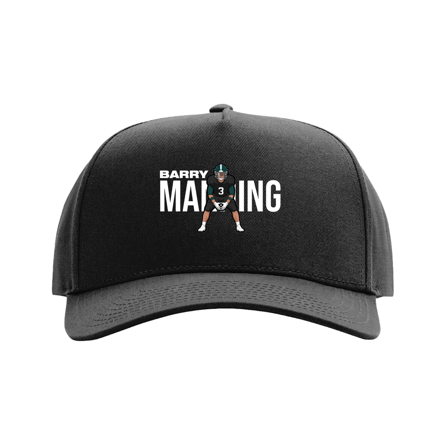 Full Fabric Five-Panel Champ Cap — Player Name in Black