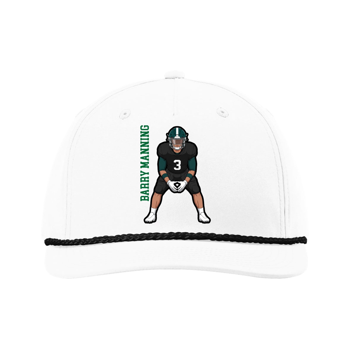 Five-Panel Classic Rope Cap — Name Vertical in White