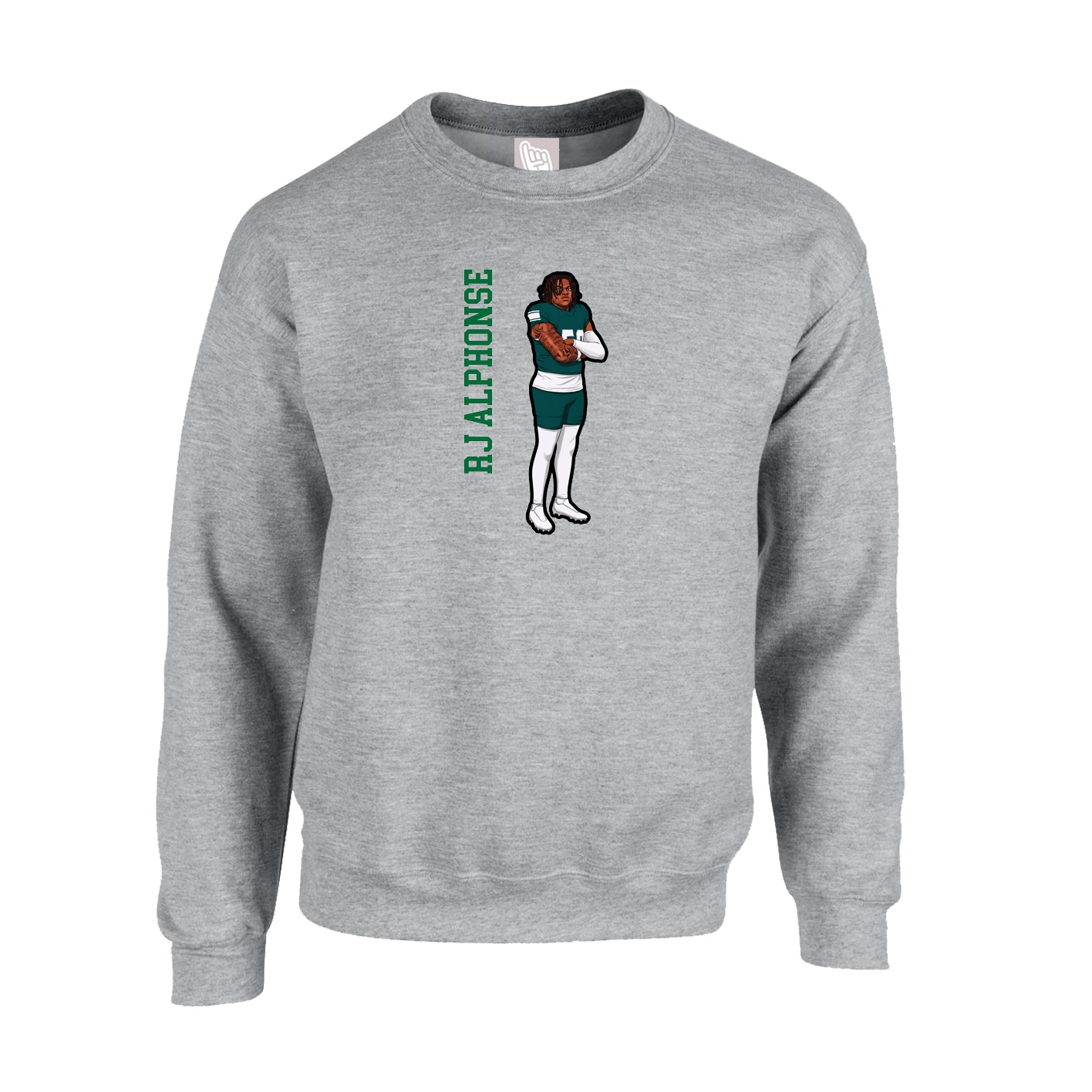 Fleece Crew — Name Vertical in Grey