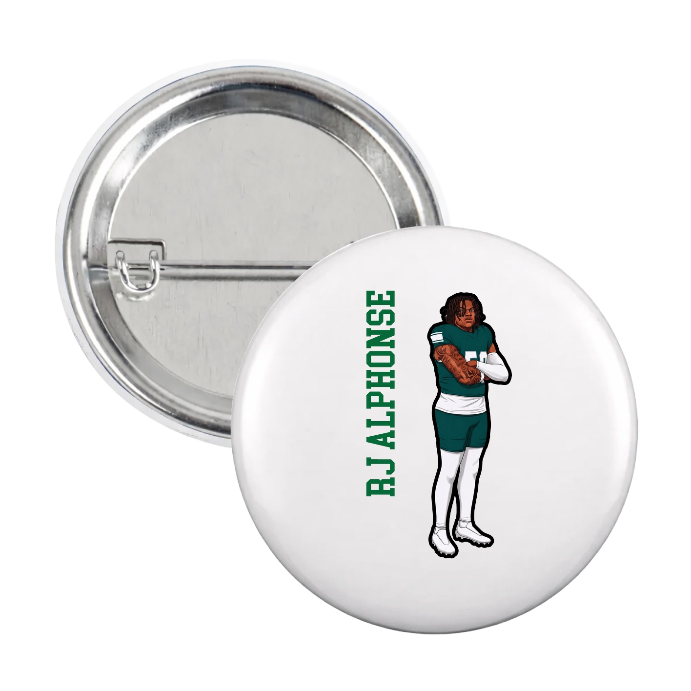 Game Day Button — Name Vertical in White
