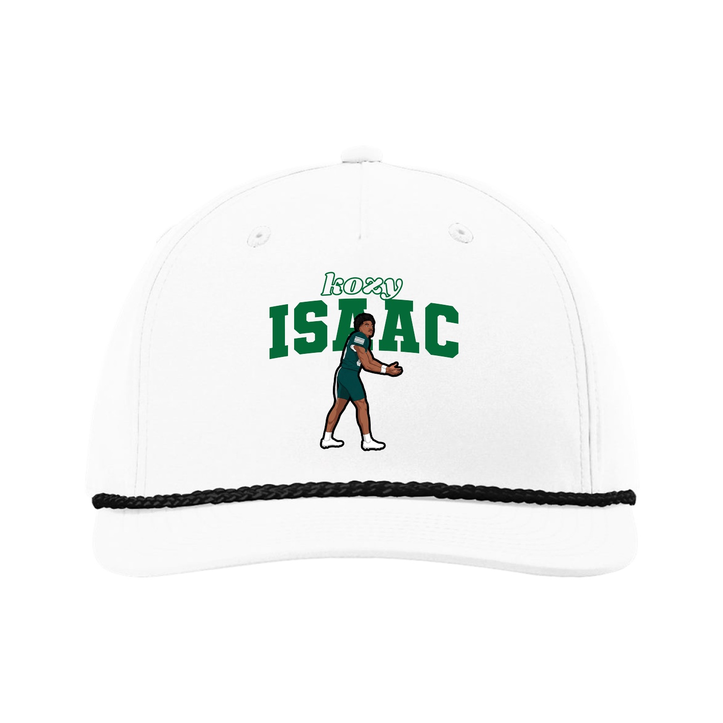 Five-Panel Classic Rope Cap — Name Arch in White