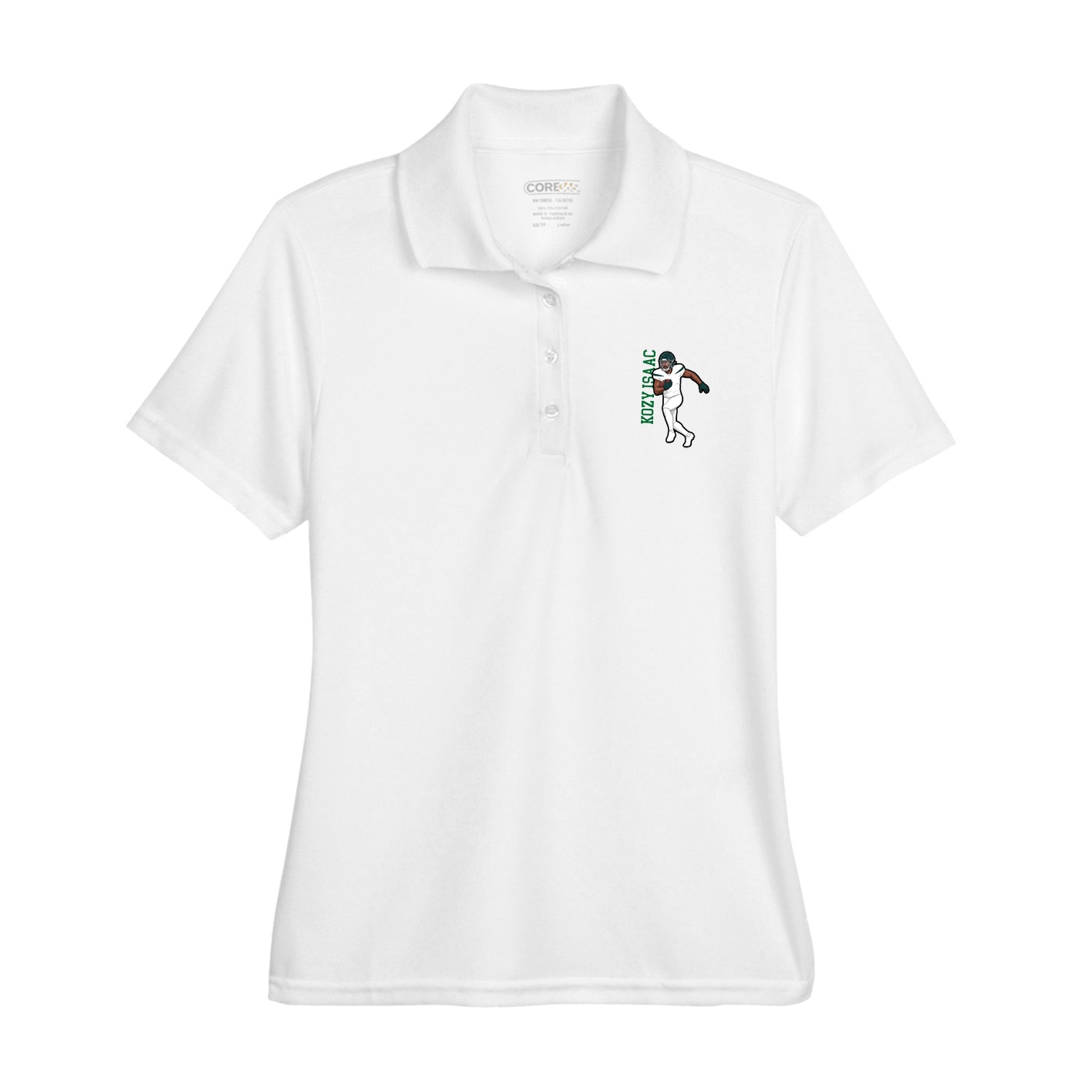 Womens Performance Polo — Name Vertical in White