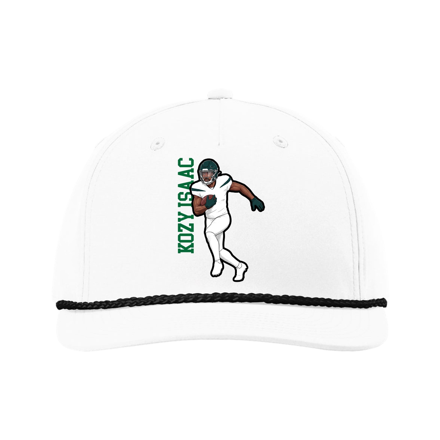 Five-Panel Classic Rope Cap — Name Vertical in White
