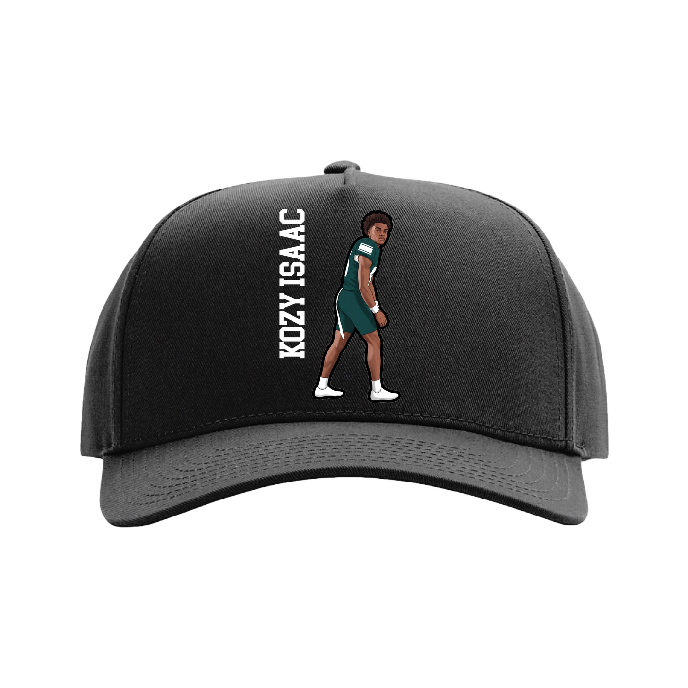 Full Fabric Five-Panel Champ Cap — Name Vertical in Black